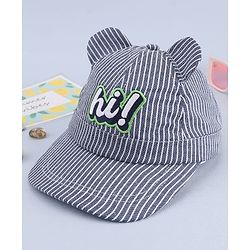 Babyhug Woven Striped Baseball Cap With Text Embroidery & Applique Blue - Diameter 17 cm