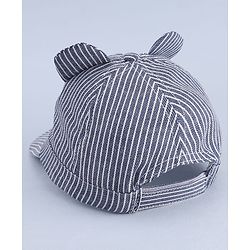 Babyhug Woven Striped Baseball Cap With Text Embroidery & Applique Blue - Diameter 17 cm