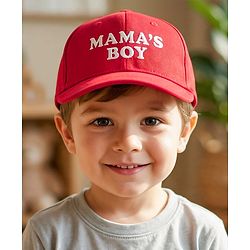 Babyhug Woven Baseball Cap With Mama's Boy Text Embroidery Red - Diameter 17.5 cm