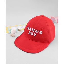 Babyhug Woven Baseball Cap With Mama's Boy Text Embroidery Red - Diameter 17.5 cm