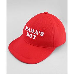 Babyhug Woven Baseball Cap With Mama's Boy Text Embroidery Red - Diameter 17.5 cm
