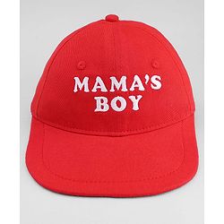 Babyhug Woven Baseball Cap With Mama's Boy Text Embroidery Red - Diameter 17.5 cm