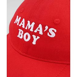 Babyhug Woven Baseball Cap With Mama's Boy Text Embroidery Red - Diameter 17.5 cm