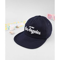 Babyhug Woven Baseball Cap With Los Angeles Text Embroidery Navy Blue - Diameter 17 cm