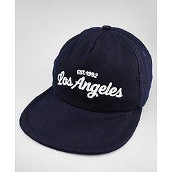 Babyhug Woven Baseball Cap With Los Angeles Text Embroidery Navy Blue - Diameter 17 cm