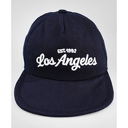 Babyhug Woven Baseball Cap With Los Angeles Text Embroidery Navy Blue - Diameter 17 cm