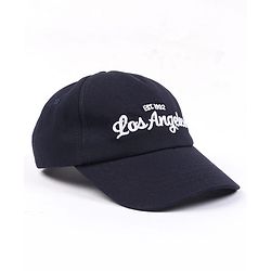 Babyhug Woven Baseball Cap With Los Angeles Text Embroidery Navy Blue - Diameter 17 cm