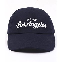 Babyhug Woven Baseball Cap With Los Angeles Text Embroidery Navy Blue - Diameter 17 cm