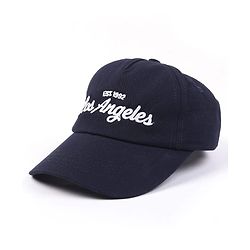 Babyhug Woven Baseball Cap With Los Angeles Text Embroidery Navy Blue - Diameter 17 cm