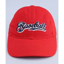 Babyhug Woven Baseball Cap With Text Embroidery Red - Diameter 17 cm