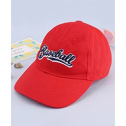 Babyhug Woven Baseball Cap With Text Embroidery Red - Diameter 17 cm