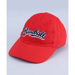 Babyhug Woven Baseball Cap With Text Embroidery Red - Diameter 17 cm