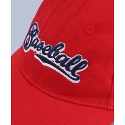Babyhug Woven Baseball Cap With Text Embroidery Red - Diameter 18.5 cm