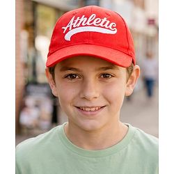 Babyhug Cotton Woven Baseball Cap With Athletic Text Embroidery Red - Diameter 17.5 cm