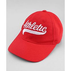 Babyhug Cotton Woven Baseball Cap With Athletic Text Embroidery Red - Diameter 17.5 cm