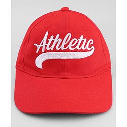 Babyhug Cotton Woven Baseball Cap With Athletic Text Embroidery Red - Diameter 17.5 cm