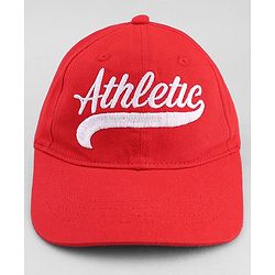 Babyhug 100% Cotton Woven Baseball Cap With Athletic Text Embroidery Red - Diameter 17.5 cm