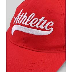 Babyhug 100% Cotton Woven Baseball Cap With Athletic Text Embroidery Red - Diameter 17.5 cm