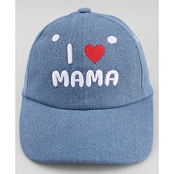 Babyhug Cotton Woven Baseball Cap With Text Embroidery Blue - Diameter 18 cm