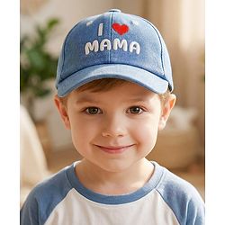 Babyhug Cotton Woven Baseball Cap With Text Embroidery Blue - Diameter 18 cm