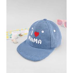 Babyhug Cotton Woven Baseball Cap With Text Embroidery Blue - Diameter 18 cm