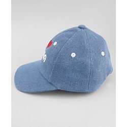 Babyhug Cotton Woven Baseball Cap With Text Embroidery Blue - Diameter 18 cm