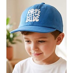 Babyhug Cotton Woven Baseball Cap With Cool Little Dude Text Embroidery Blue - Diameter 17 cm