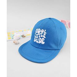 Babyhug Cotton Woven Baseball Cap With Cool Little Dude Text Embroidery Blue - Diameter 18 cm