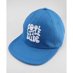 Babyhug Cotton Woven Baseball Cap With Cool Little Dude Text Embroidery Blue - Diameter 18 cm