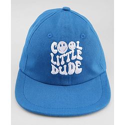 Babyhug Cotton Woven Baseball Cap With Cool Little Dude Text Embroidery Blue - Diameter 18 cm