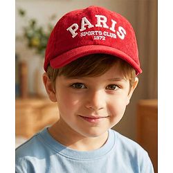 Babyhug Cotton Woven Baseball Cap With Text Embroidery Red - Diameter 20.5 cm