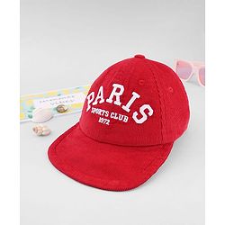 Babyhug Cotton Woven Baseball Cap With Text Embroidery Red - Diameter 20.5 cm