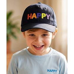 Babyhug Cotton Woven Baseball Cap With Text Embroidery Navy Blue - Diameter 16 cm