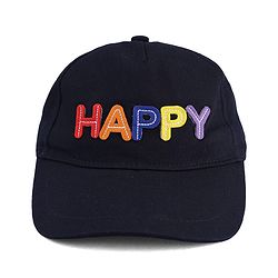 Babyhug Cotton Woven Baseball Cap With Text Embroidery Navy Blue - Diameter 16 cm