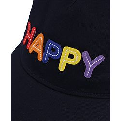 Babyhug Cotton Woven Baseball Cap With Text Embroidery Navy Blue - Diameter 16 cm