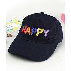 Babyhug Cotton Woven Baseball Cap With Text Embroidery Navy Blue - Diameter 16 cm