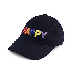 Babyhug Cotton Woven Baseball Cap With Text Embroidery Navy Blue - Diameter 16 cm