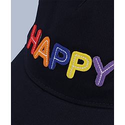Babyhug Cotton Woven Baseball Cap With Text Embroidery Navy Blue - Diameter 16 cm
