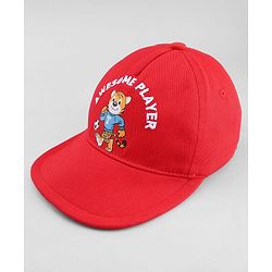 Babyhug 100% Cotton Woven Baseball Cap With Animal Print & Embroidery Red - Diameter 17 cm
