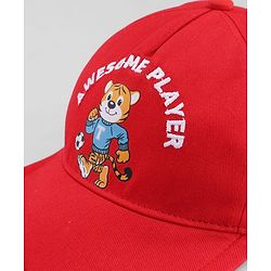 Babyhug 100% Cotton Woven Baseball Cap With Animal Print & Embroidery Red - Diameter 17 cm