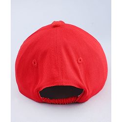 Babyhug Cotton Woven Baseball Cap With Animal Print & Embroidery Red - Diameter 17.5 cm