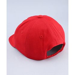Babyhug Cotton Woven Baseball Cap With Animal Print & Embroidery Red - Diameter 17.5 cm