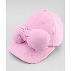 Babyhug Cotton Woven Baseball Cap with Bow Applique Pink- Diameter 19 cm
