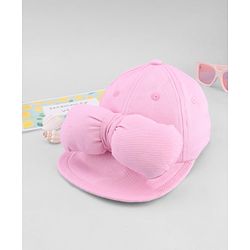 Babyhug Cotton Woven Baseball Cap with Bow Applique Pink- Diameter 19 cm