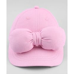 Babyhug Cotton Woven Baseball Cap with Bow Applique Pink- Diameter 19 cm