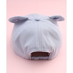 Babyhug Cotton Woven Baseball Cap With Face Embroidery & Ear Blue - Diameter 19.5 cm