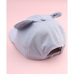 Babyhug Cotton Woven Baseball Cap With Face Embroidery & Ear Blue - Diameter 19.5 cm