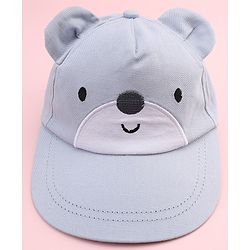 Babyhug 100% Cotton Woven Baseball Cap With Face Embroidery & Ear Blue - Diameter 20 cm