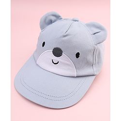 Babyhug 100% Cotton Woven Baseball Cap With Face Embroidery & Ear Blue - Diameter 20 cm