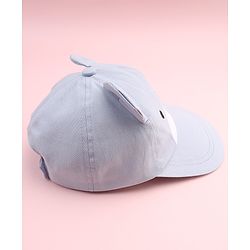 Babyhug 100% Cotton Woven Baseball Cap With Face Embroidery & Ear Blue - Diameter 20 cm